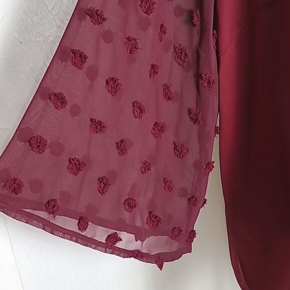 Shein Curve Burgundy & Maroon Mix Top, Fringe Polka-dot Bell Sleeves, Sz 3X,NWOT - Picture 4 of 8